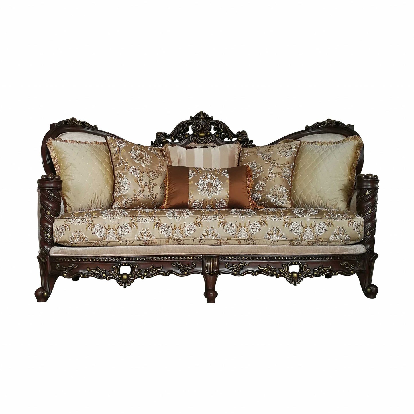 Fabric Dark Walnut Upholstery Wood LegTrim Sofa w Pillows By Homeroots | Sofas | Modishstore
