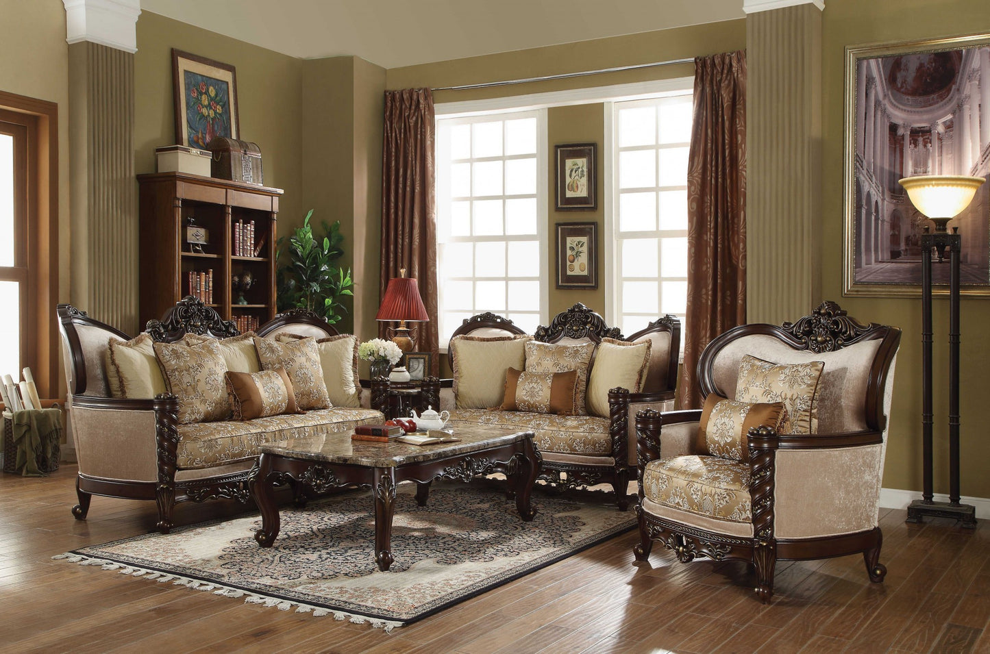 Fabric Dark Walnut Upholstery Wood LegTrim Sofa w Pillows By Homeroots | Sofas | Modishstore - 2