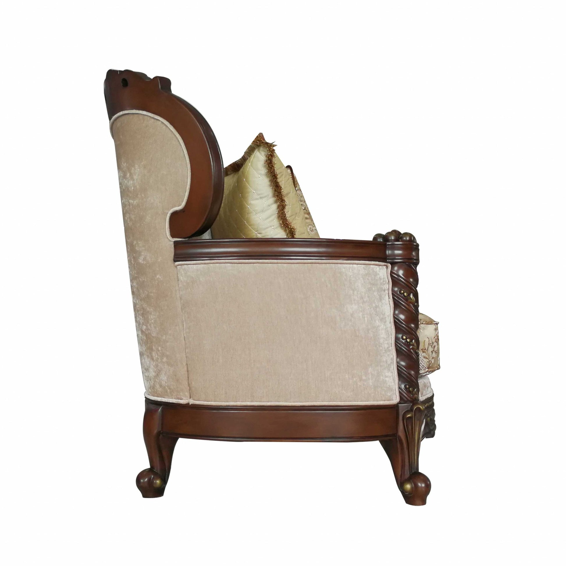 Fabric Dark Walnut Upholstery Wood LegTrim Sofa w Pillows By Homeroots | Sofas | Modishstore - 3