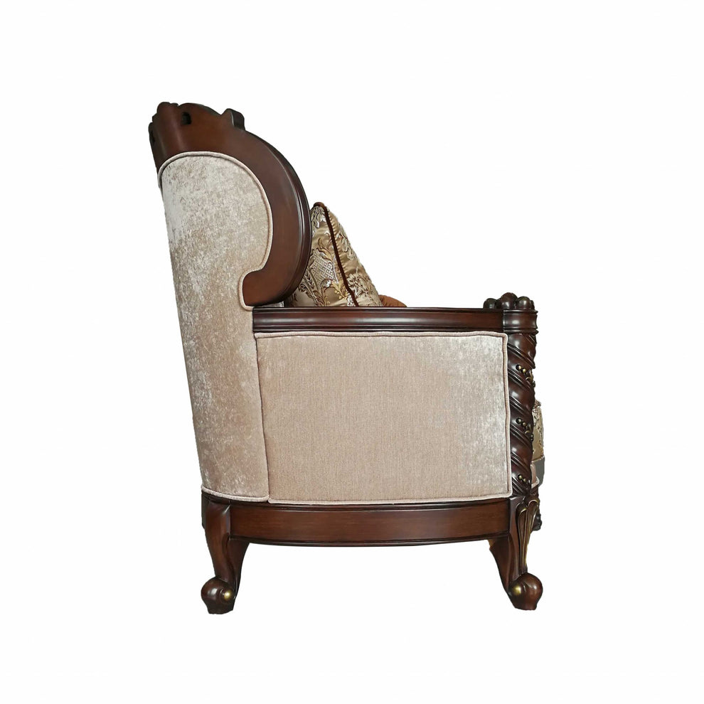 Fabric Dark Walnut Upholstery Wood LegTrim Loveseat w Pillows By Homeroots | Loveseats | Modishstore - 3