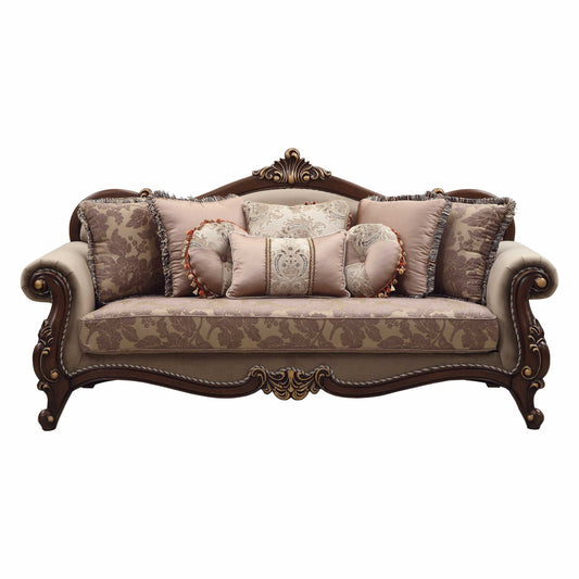 Fabric Walnut Upholstery Wood LegTrim Sofa w Pillows By Homeroots - 348219 | Sofas | Modishstore