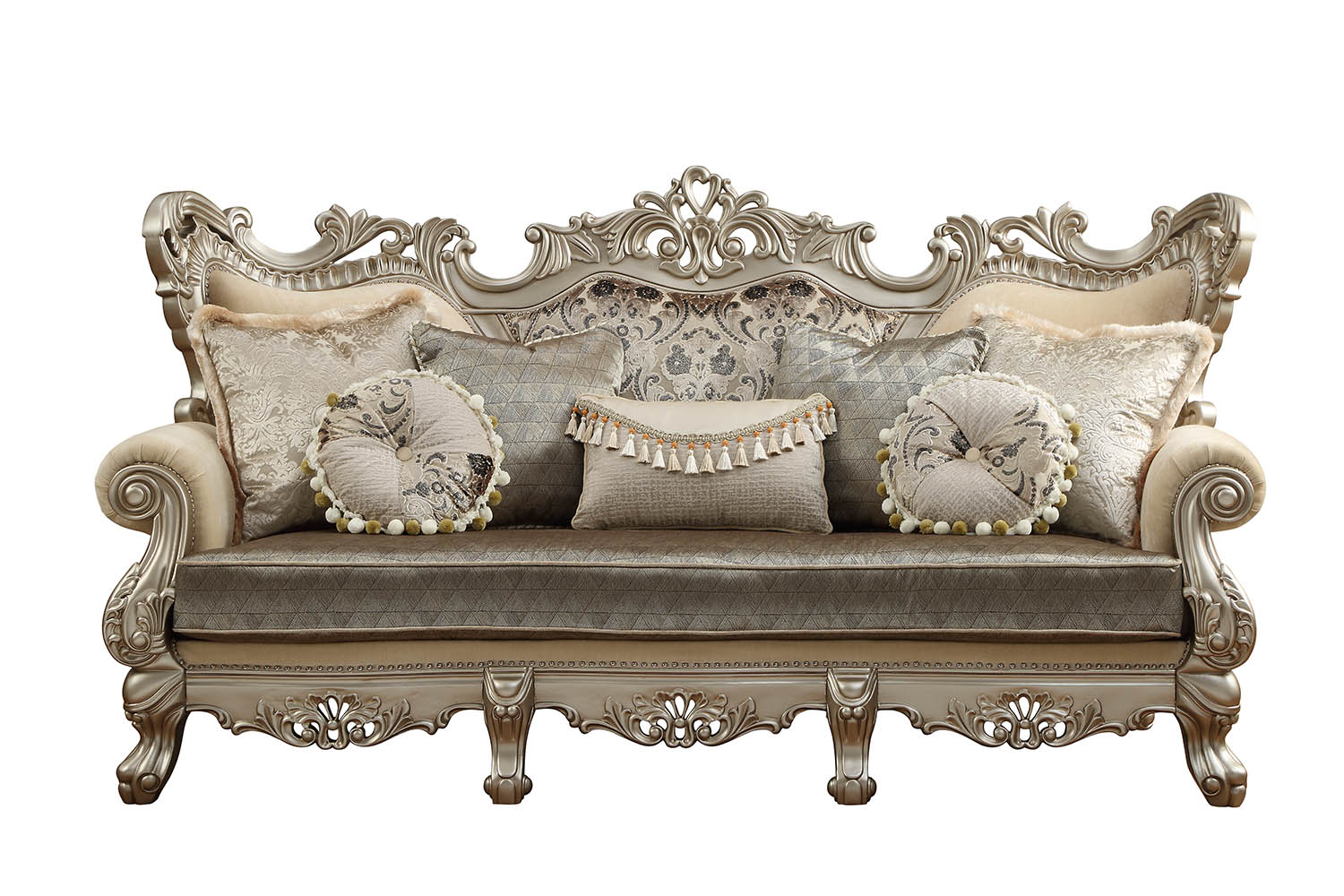 Fabric & Champagne Upholstery Wood LegTrim Sofa w Pillows By Homeroots | Sofas | Modishstore