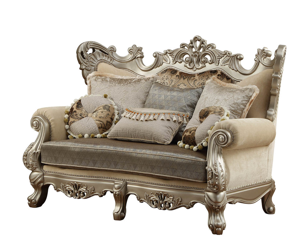 Fabric & Champagne Upholstery Wood LegTrim Loveseat w Pillows By Homeroots | Loveseats | Modishstore - 3