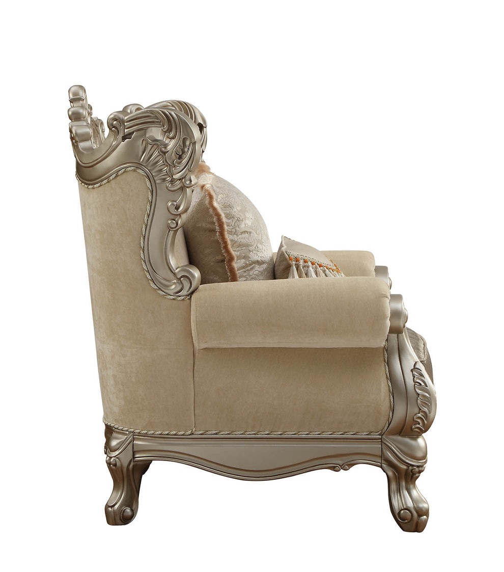 Upholstery Wood Leg/Trim Chair & Pillows Fabric & Champagne By Homeroots | Accent Chairs | Modishstore - 3