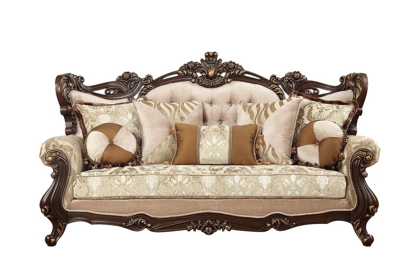 Fabric Walnut Upholstery Wood LegTrim Sofa w Pillows By Homeroots - 348225 | Sofas | Modishstore