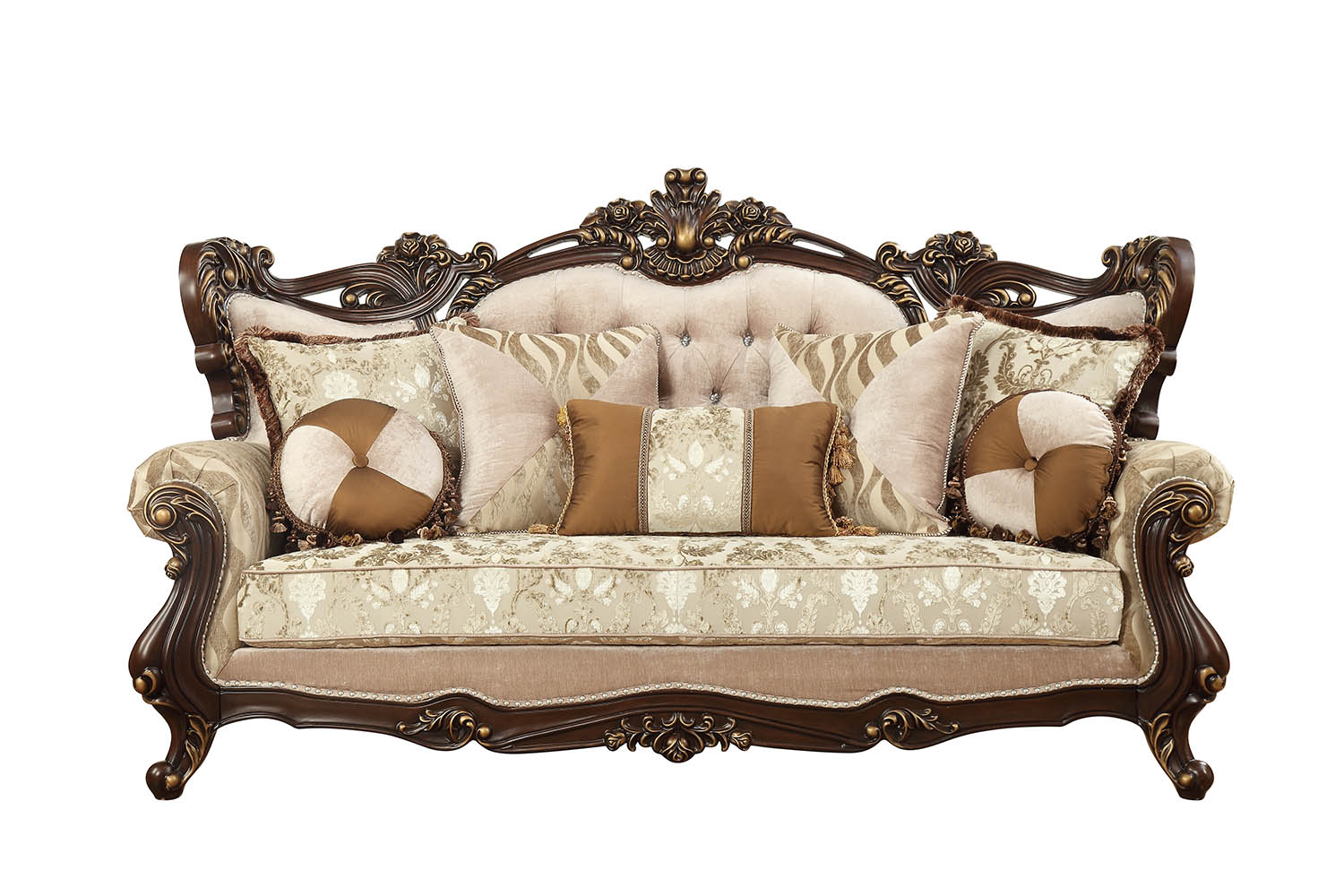 Fabric Walnut Upholstery Wood LegTrim Sofa w Pillows By Homeroots - 348225 | Sofas | Modishstore