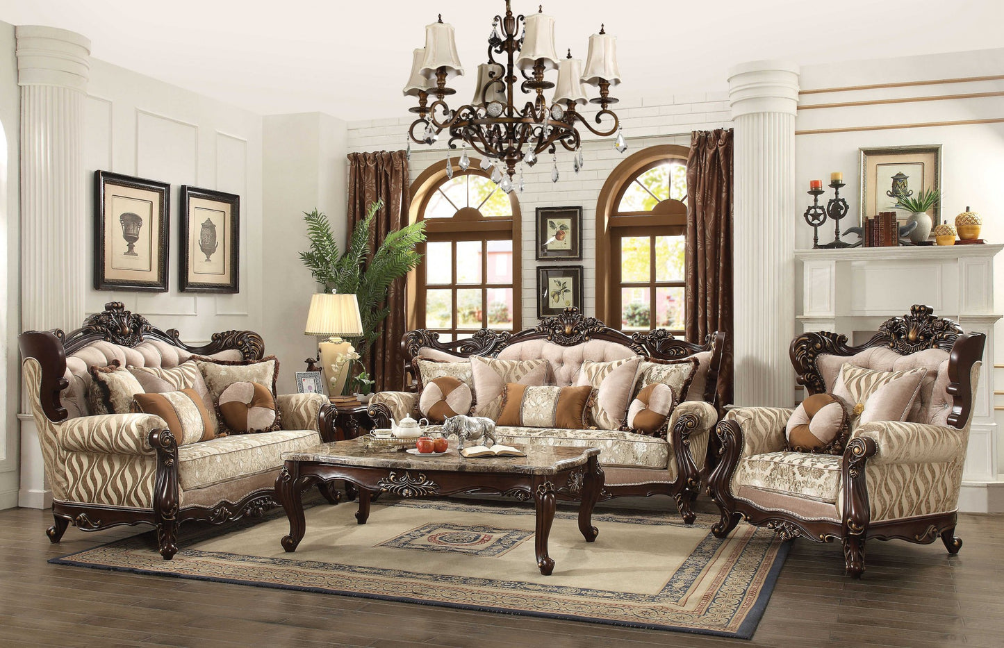 Fabric Walnut Upholstery Wood LegTrim Sofa w Pillows By Homeroots - 348225 | Sofas | Modishstore - 2