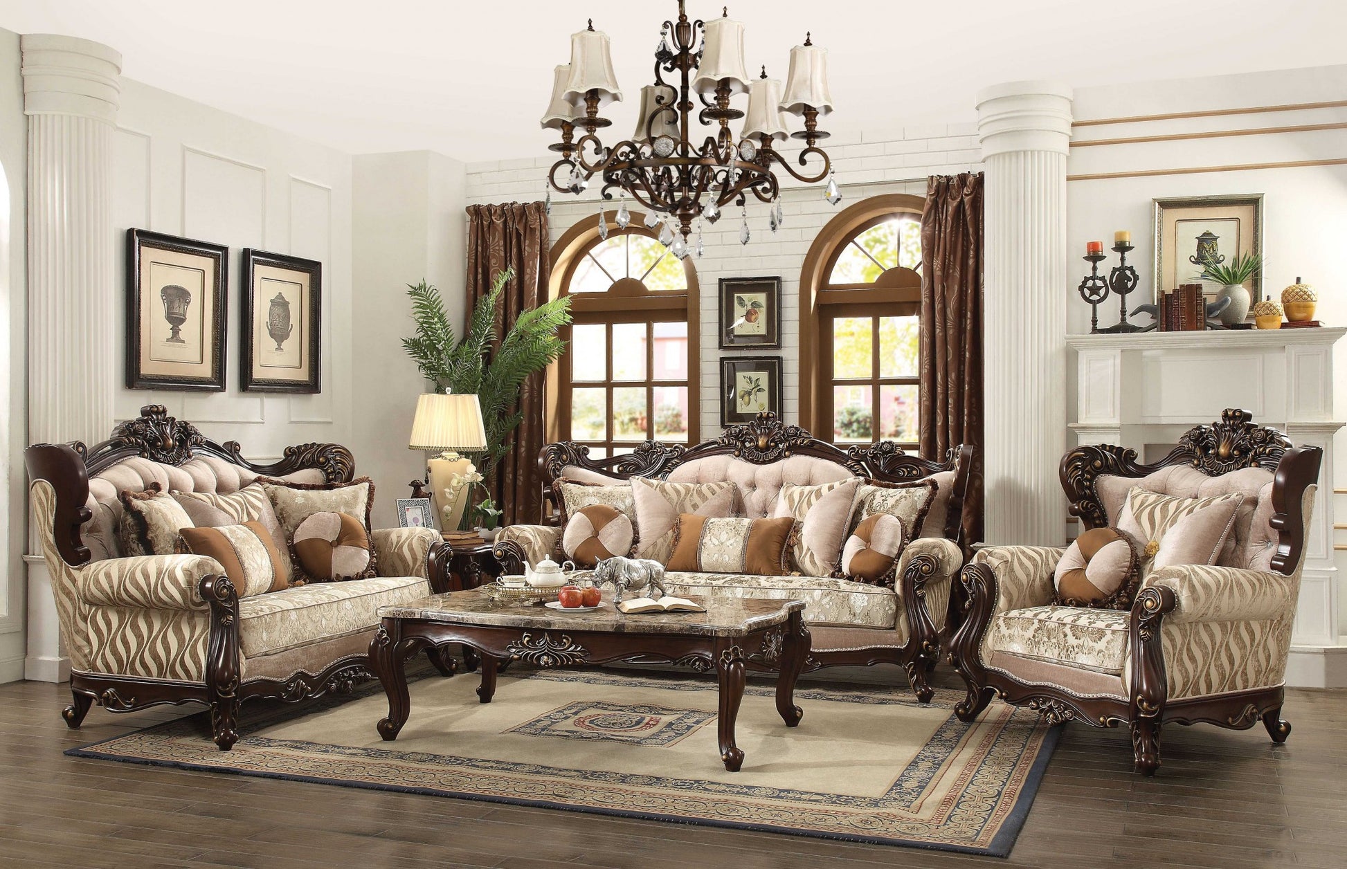 Fabric Walnut Upholstery Wood LegTrim Sofa w Pillows By Homeroots - 348225 | Sofas | Modishstore - 2