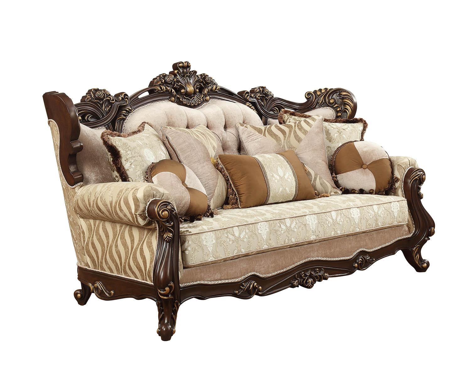 Fabric Walnut Upholstery Wood LegTrim Sofa w Pillows By Homeroots - 348225 | Sofas | Modishstore - 3