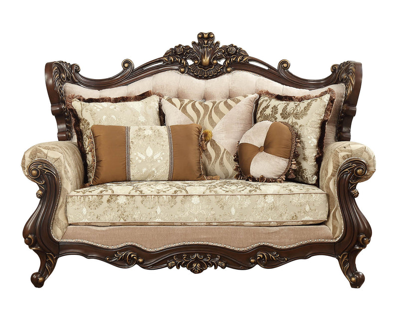 Fabric Walnut Upholstery Wood LegTrim Loveseat w Pillows By Homeroots - 348226 | Loveseats | Modishstore