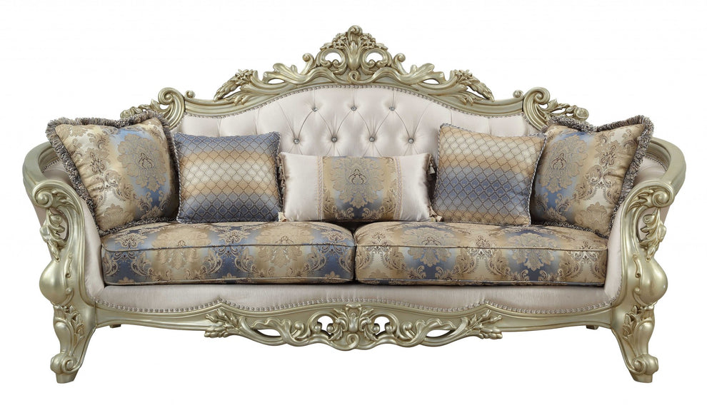 Fabric Antique White Upholstery Poly-Resin Sofa w Pillows By Homeroots | Sofas | Modishstore - 2