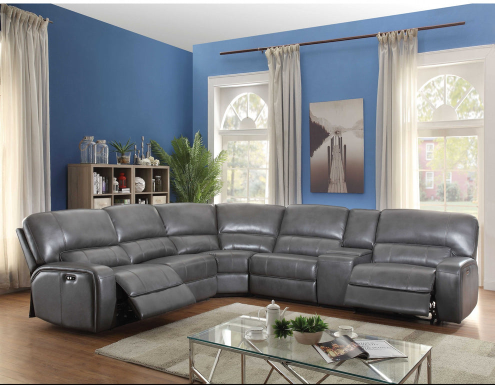 Gray Leather-Aire Upholstery Metal Reclining Mechanism Sectional Sofa (Power MotionUSB Dock) By Homeroots | Sectional | Modishstore - 2