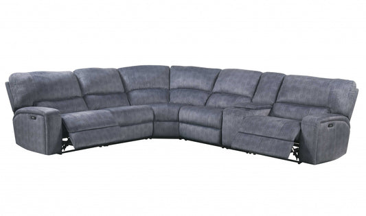 Slate Blue Velvet Upholstery Metal Reclining Mechanism Sectional Sofa (Power Motion) By Homeroots | Sectional | Modishstore