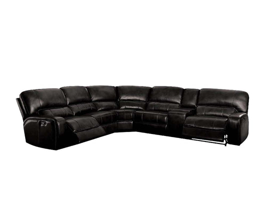 Black Leather-Aire Upholstery Metal Reclining Mechanism Sectional Sofa (Power MotionUSB Dock) By Homeroots | Sectional | Modishstore