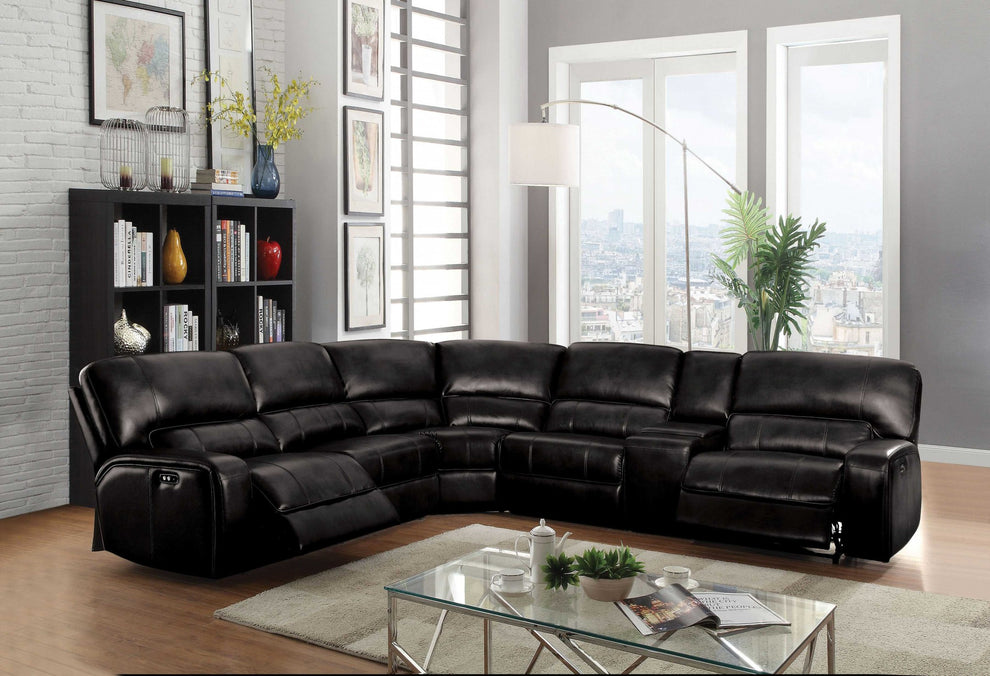 Black Leather-Aire Upholstery Metal Reclining Mechanism Sectional Sofa (Power MotionUSB Dock) By Homeroots | Sectional | Modishstore - 2