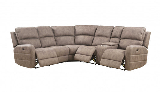 Mocha Nubuck Upholstery Metal Reclining Mechanism Sectional Sofa (Power Motion & USB) By Homeroots | Sectional | Modishstore