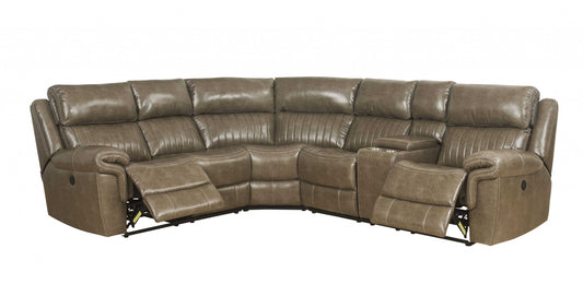 Taupe Leather-Gel Upholstery Metal Reclining Mechanism Sectional Sofa (Power Motion) By Homeroots | Sectional | Modishstore