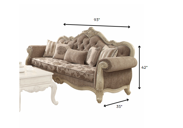 Gray Fabric Antique White Upholstery Poly Resin Sofa w Pillows By Homeroots | Sofas | Modishstore - 3