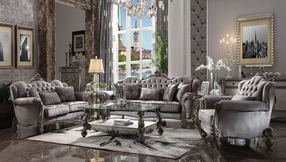 Velvet Antique Platinum Upholstery Poly Resin Sofa w Pillows By Homeroots - 348645 | Sofas | Modishstore - 2