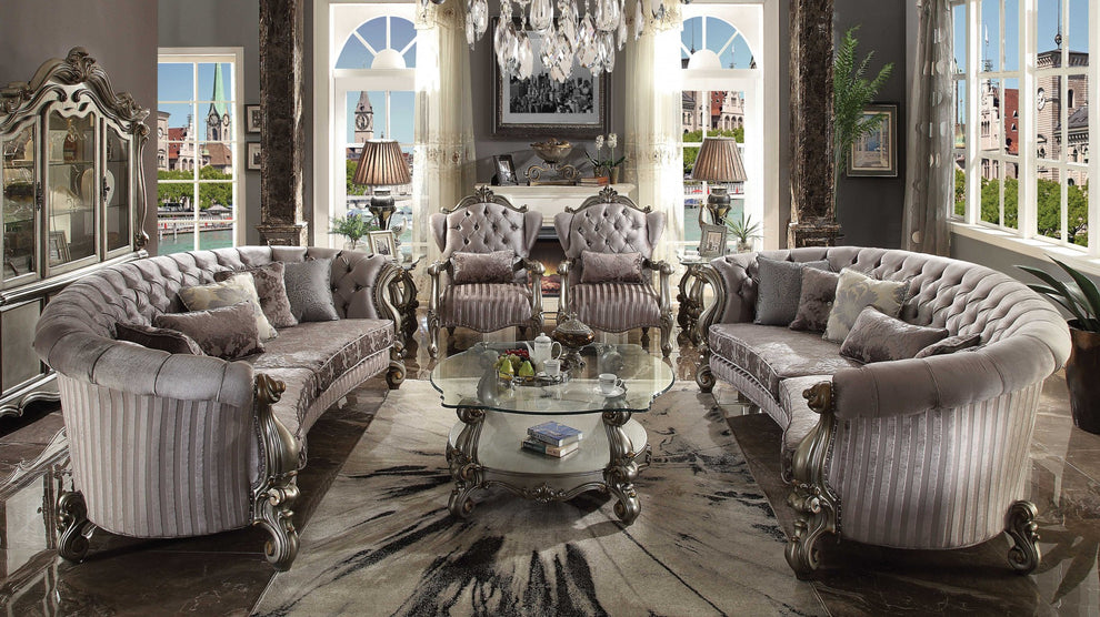 Velvet Antique Platinum Upholstery Poly Resin Sofa w Pillows By Homeroots - 348646 | Sofas | Modishstore - 2