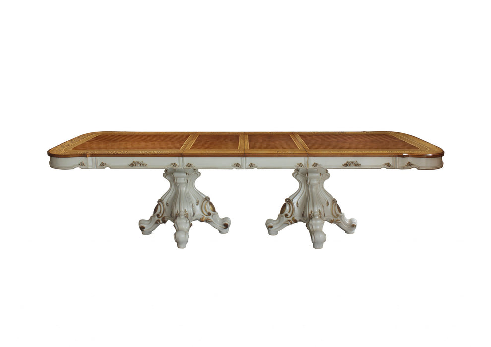 Antique Pearl Cherry Oak Wood Poly-Resin Dining Table Wdouble Pedestal By Homeroots | Dining Tables | Modishstore - 2