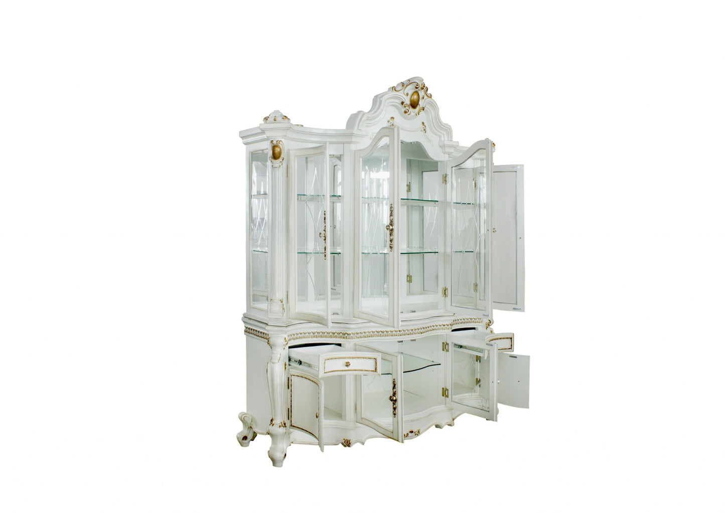 Antique Pearl Wood Polyresin Glass Mirror Hutch Buffet By Homeroots | Sideboards | Modishstore - 3