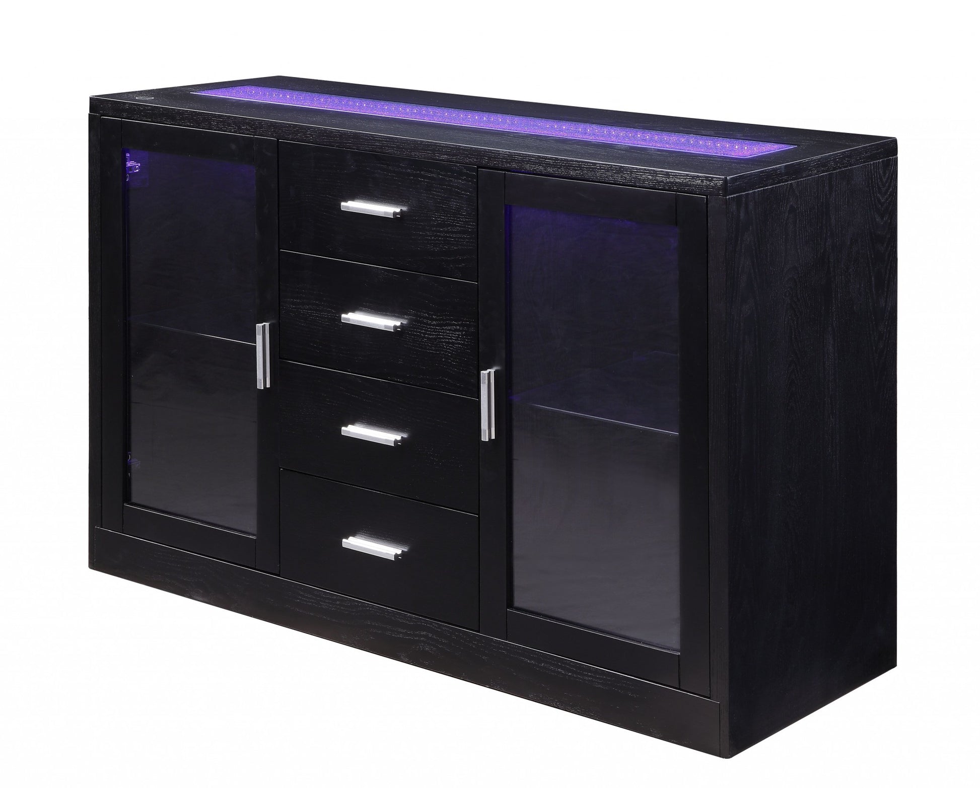 Black Wood Led Glass Server By Homeroots | Cabinets | Modishstore