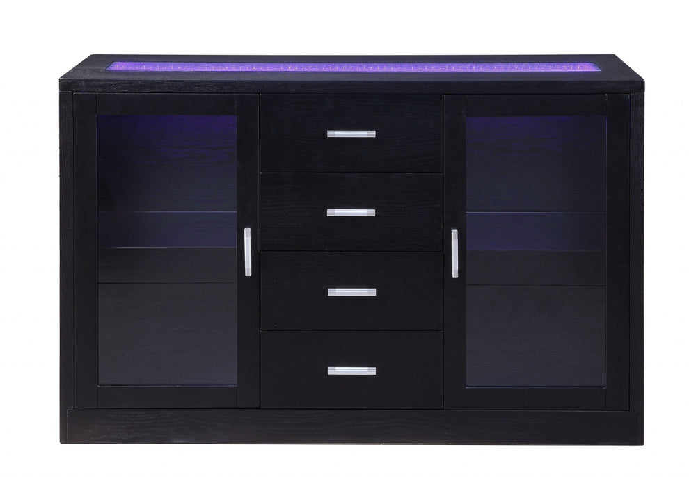 Black Wood Led Glass Server By Homeroots | Cabinets | Modishstore - 3