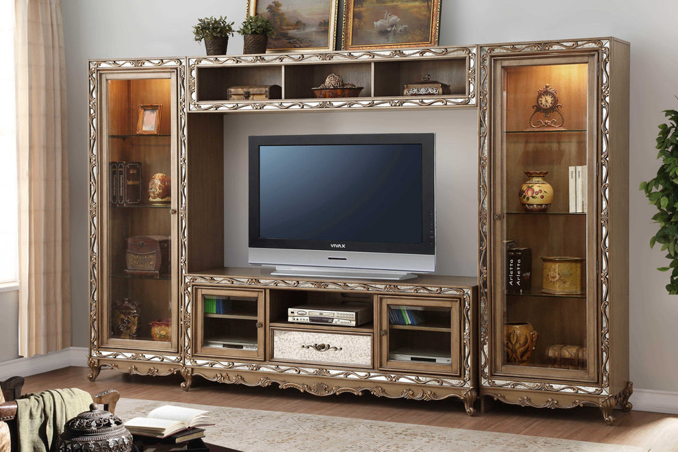 Ornate Antique Gold Finish Entertainment Center By Homeroots | TV Stands | Modishstore - 2