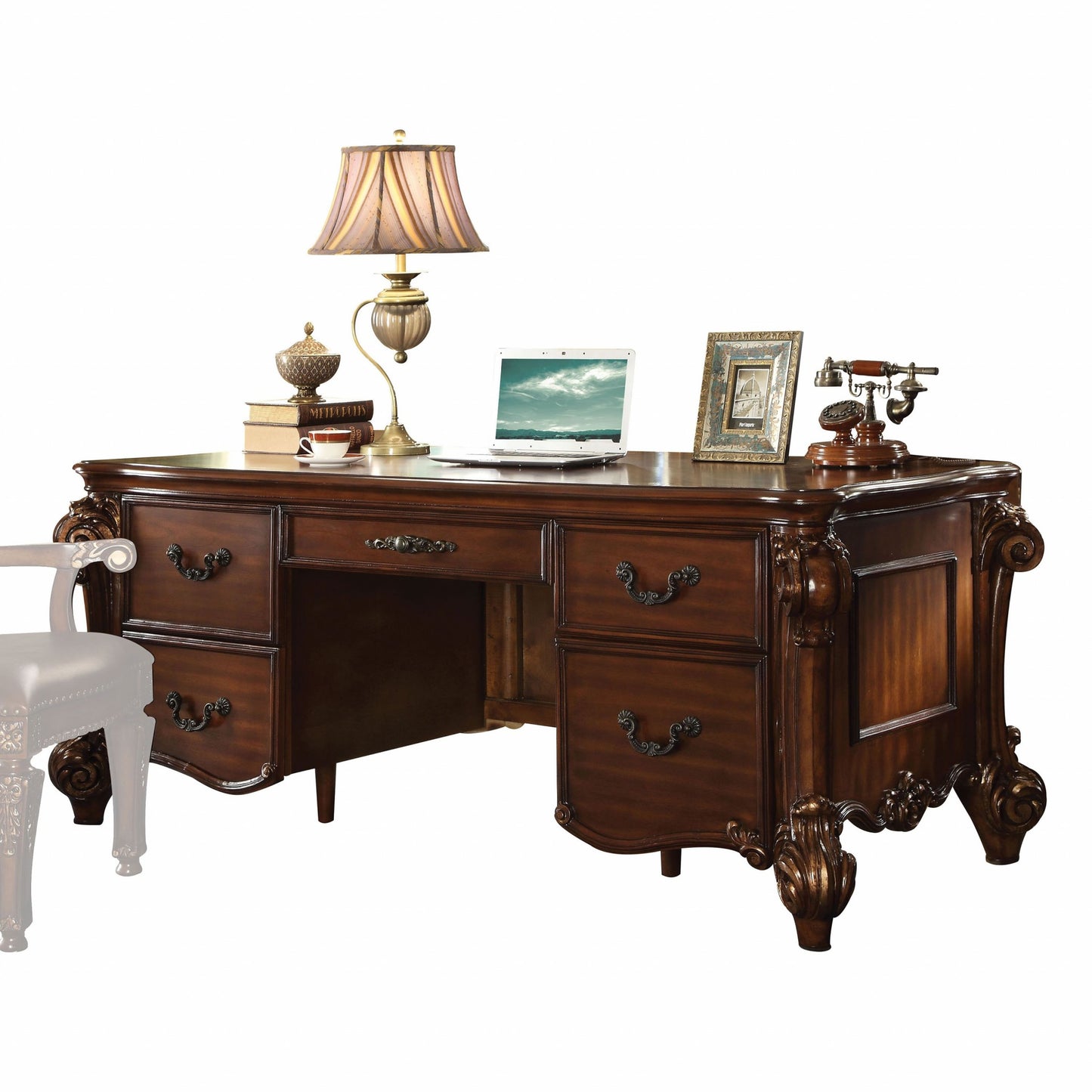Cherry Wood Poly Resin Eecutive Desk By Homeroots | Desks | Modishstore