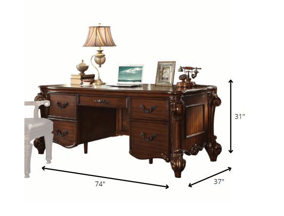 Cherry Wood Poly Resin Eecutive Desk By Homeroots | Desks | Modishstore - 4