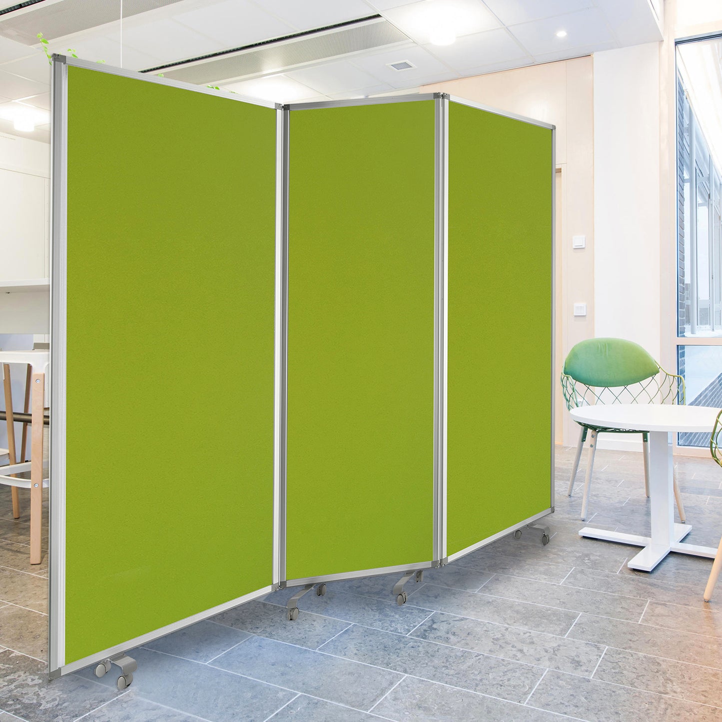 Green Rolling Three Panel Room Divider Screen By Homeroots | Room Dividers | Modishstore