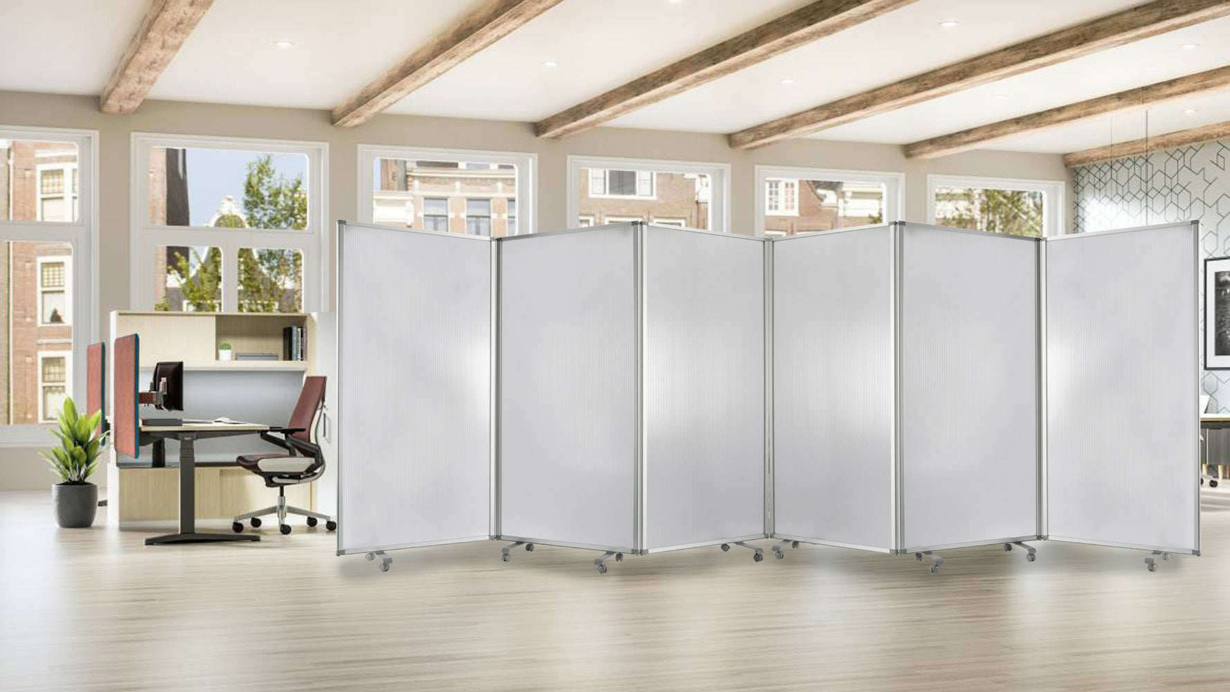 Green Rolling Three Panel Room Divider Screen By Homeroots | Room Dividers | Modishstore - 16