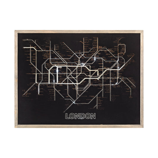 Sterling Industries Tubetime Grey with Black 24-Inch Wood and Glass London Tubemap Wall Decor  | Modishstore | Wall Decor