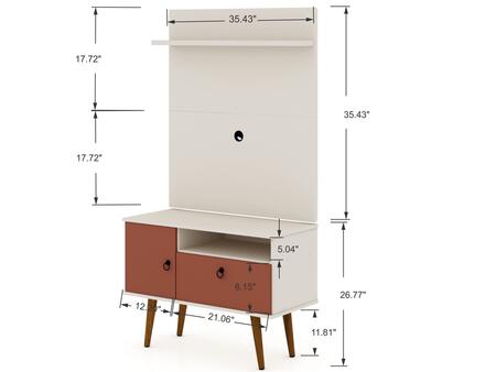 Manhattan Comfort Tribeca 35.43 Mid-Century Modern TV Stand and Panel with Media and Display Shelves in Off White and Terra Orange Pink | TV Stands | Modishstore - 7