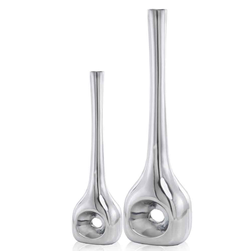 Buffed Silver Hole Set of 2 Vases By Homeroots | Vases | Modishstore