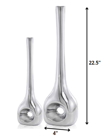 Buffed Silver Hole Set of 2 Vases By Homeroots | Vases | Modishstore - 2