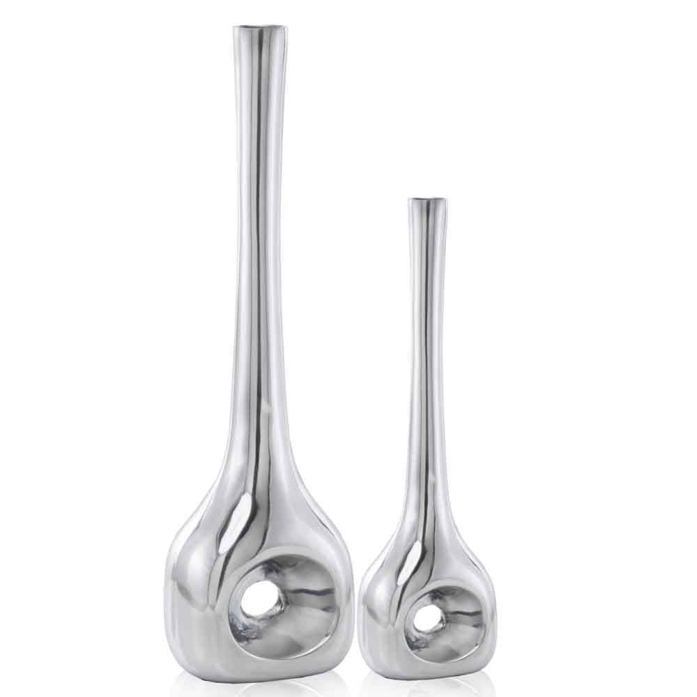 Buffed Silver Hole Set of 2 Vases By Homeroots | Vases | Modishstore - 3