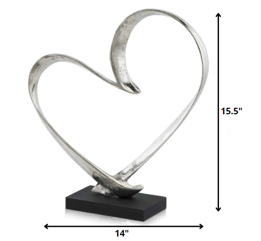 Raw Silver and Black Heart Sculpture By Homeroots | Sculptures | Modishstore - 2