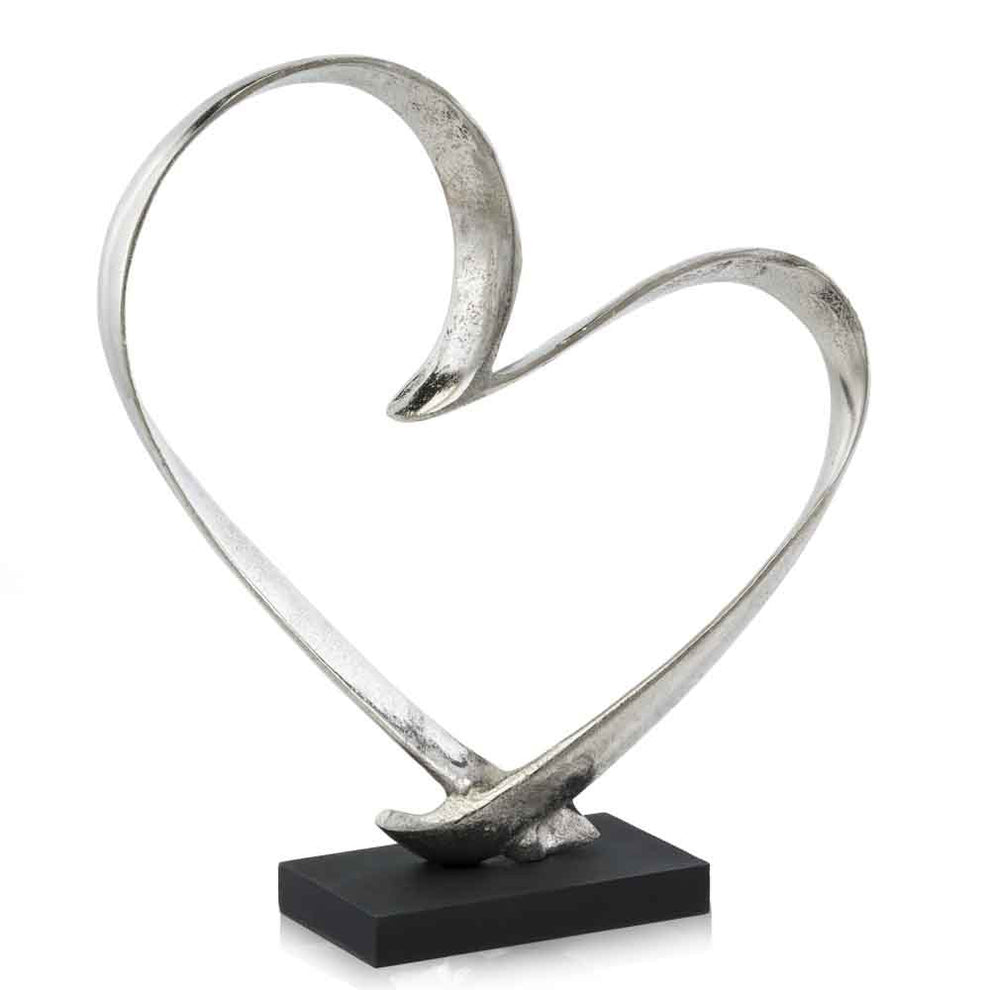 Raw Silver and Black Heart Sculpture By Homeroots | Sculptures | Modishstore - 3