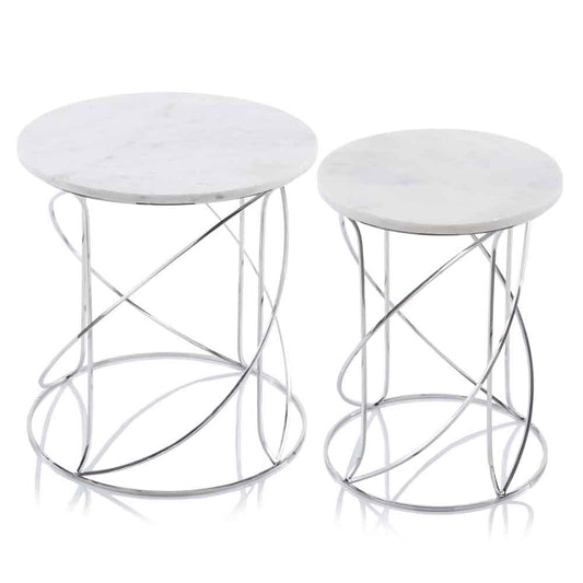 Buffed White Nested Marble Tables Set of 2 By Homeroots | Side Tables | Modishstore