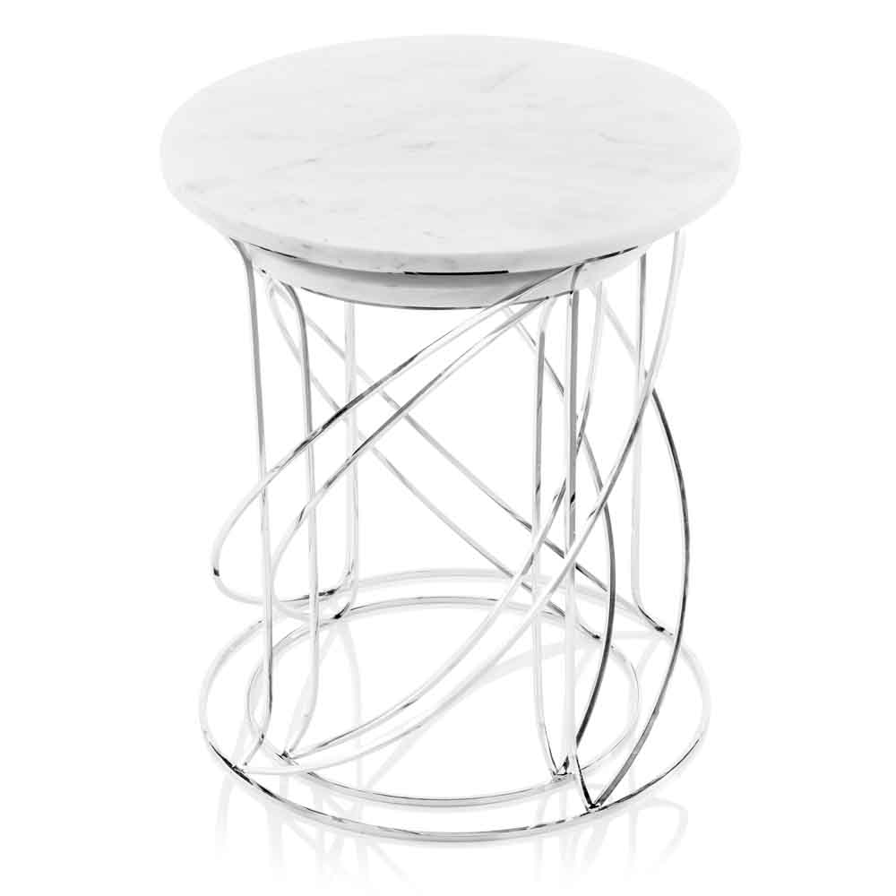Buffed White Nested Marble Tables Set of 2 By Homeroots | Side Tables | Modishstore - 2