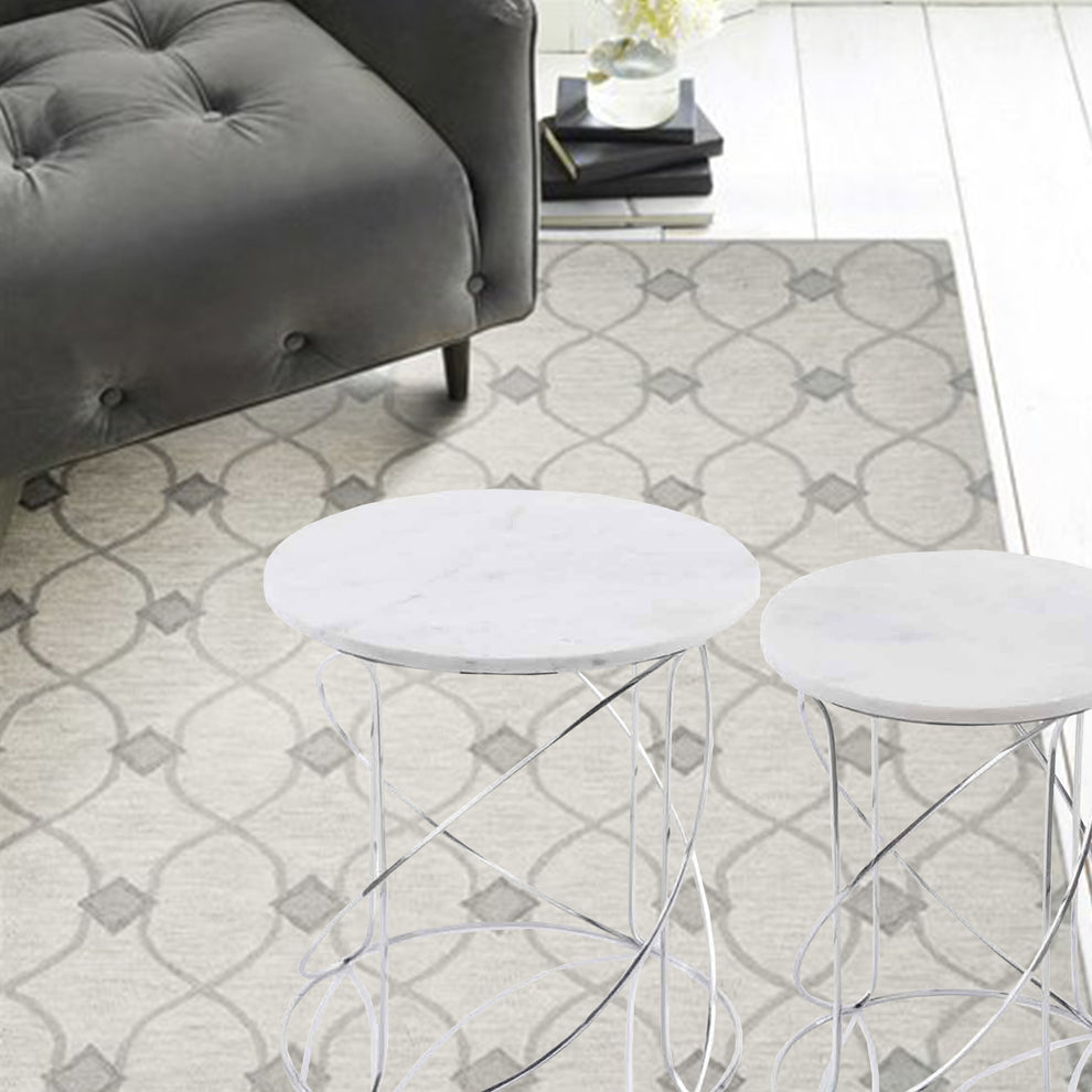 Buffed White Nested Marble Tables Set of 2 By Homeroots | Side Tables | Modishstore - 3