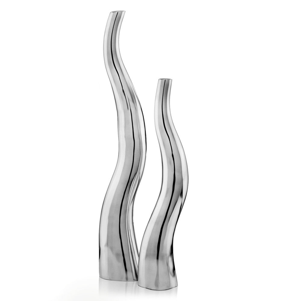 Set of 2 Modern Tall Silver Squiggly Vases By Homeroots | Vases | Modishstore