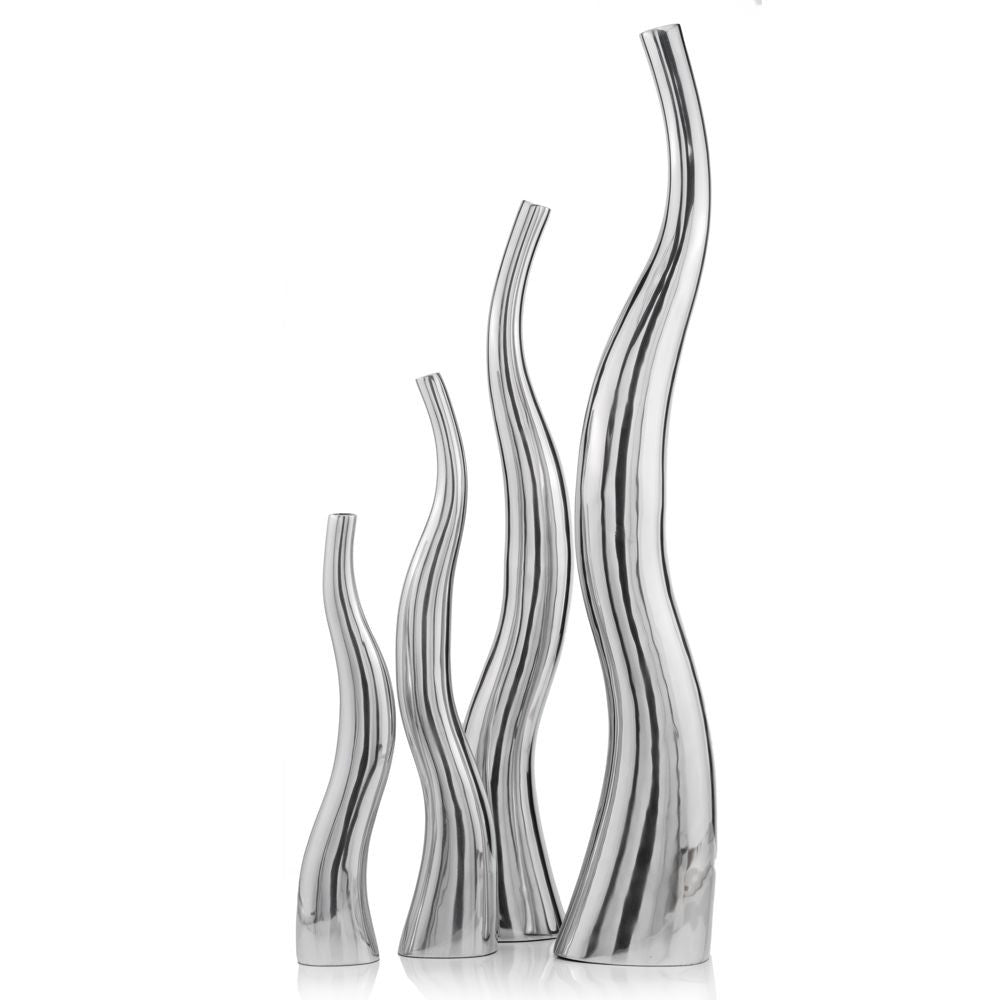 Set of 2 Modern Tall Silver Squiggly Vases By Homeroots | Vases | Modishstore - 2