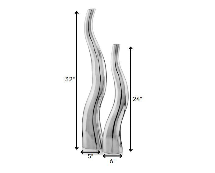 Set of 2 Modern Tall Silver Squiggly Vases By Homeroots | Vases | Modishstore - 3