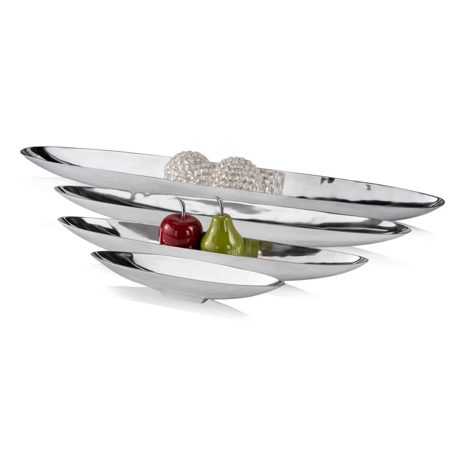 32' Contempo Shiny Silver Long Boat Tray By Homeroots | Decorative Trays & Dishes | Modishstore - 4