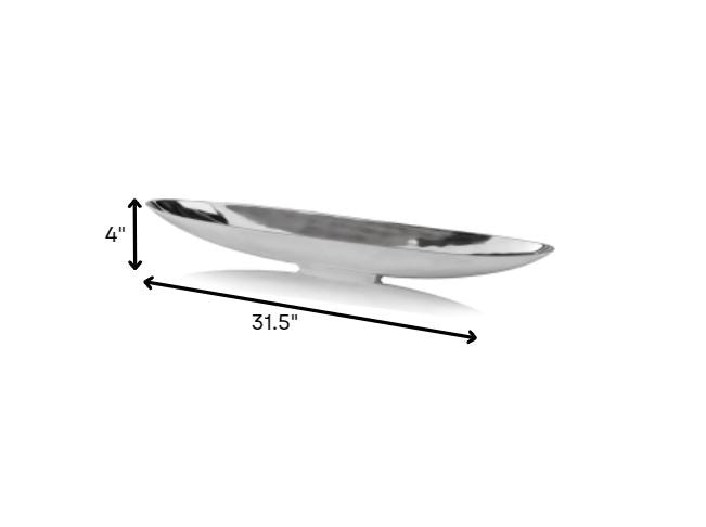 32' Contempo Shiny Silver Long Boat Tray By Homeroots | Decorative Trays & Dishes | Modishstore - 5