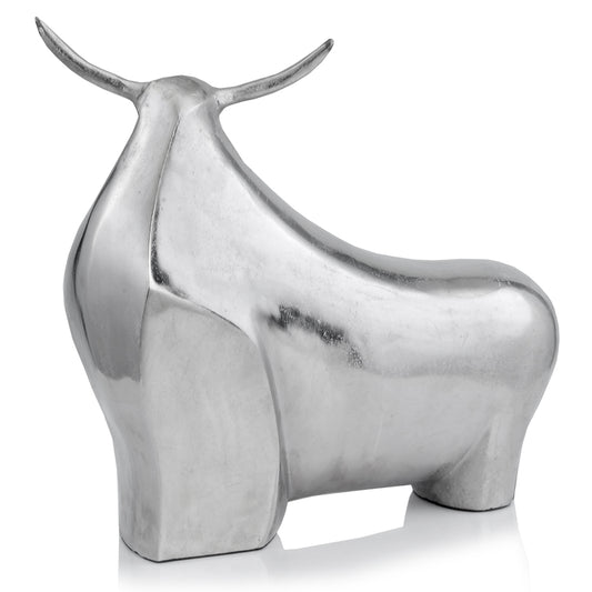 Rough Silver Extra Large Abstract Bull Sculpture By Homeroots | Sculptures | Modishstore