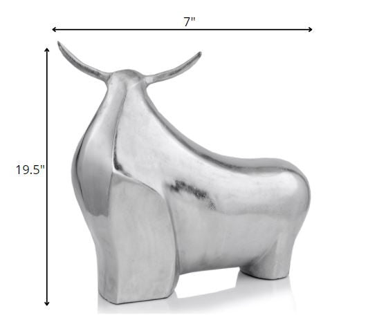 Rough Silver Extra Large Abstract Bull Sculpture By Homeroots | Sculptures | Modishstore - 2